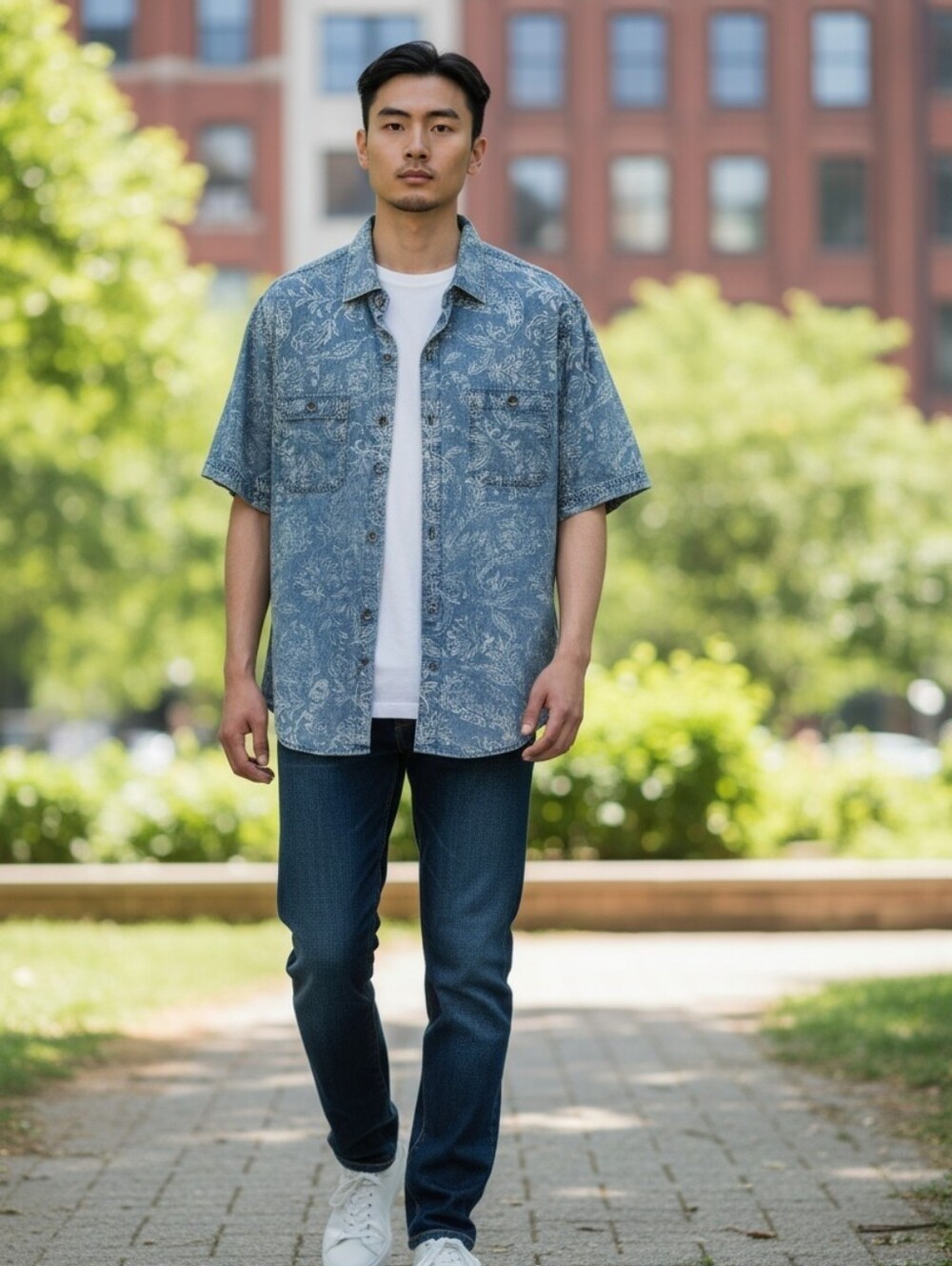 Tommy Bahama Chambray Short Sleeve Summer Button-Down Shirt -Medium